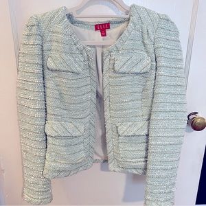 Mint and gold tweed puff sleeve jacket
